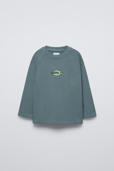 PRINTED ACID WASH T-SHIRT - Light blue by Zara