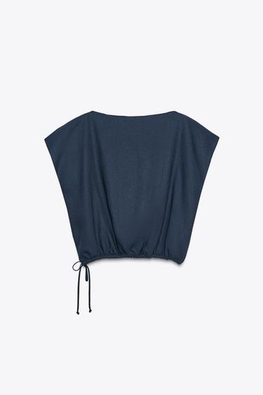 Zara ZW COLLECTION LINEN TIE TOP - Navy blue