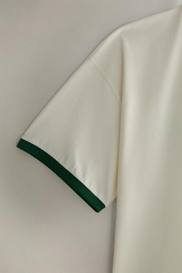 COTTON TENNIS T-SHIRT - Ecru / Green by Zara - Image 2