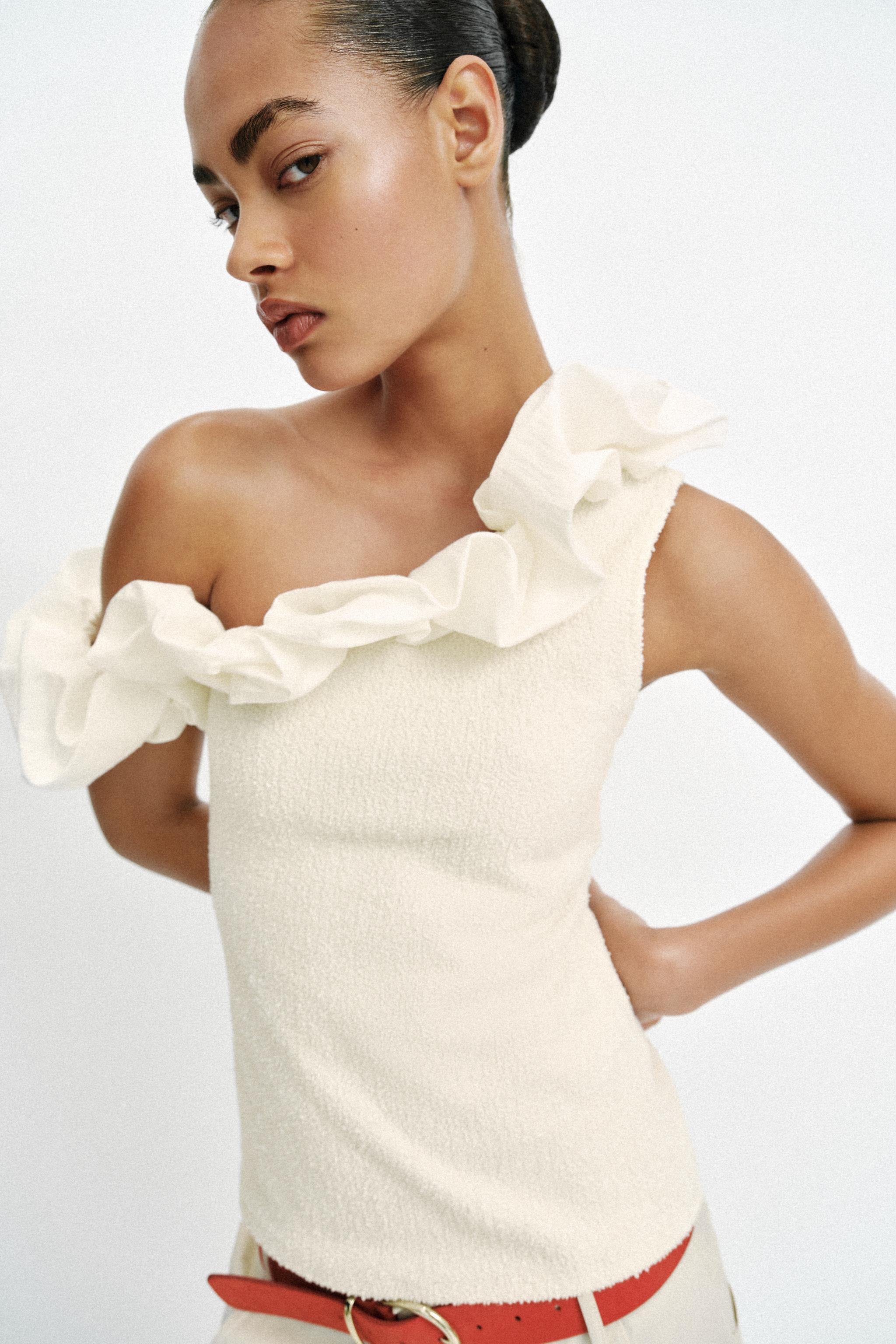 ASYMMETRIC BOUCLÉ TOP - Ecru | ZARA United States