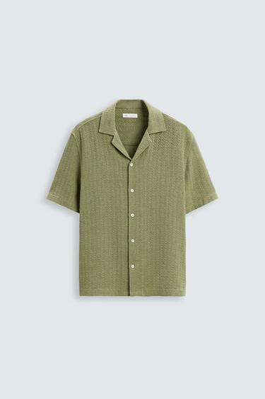 Zara GEOMETRIC JACQUARD SHIRT - Moss green