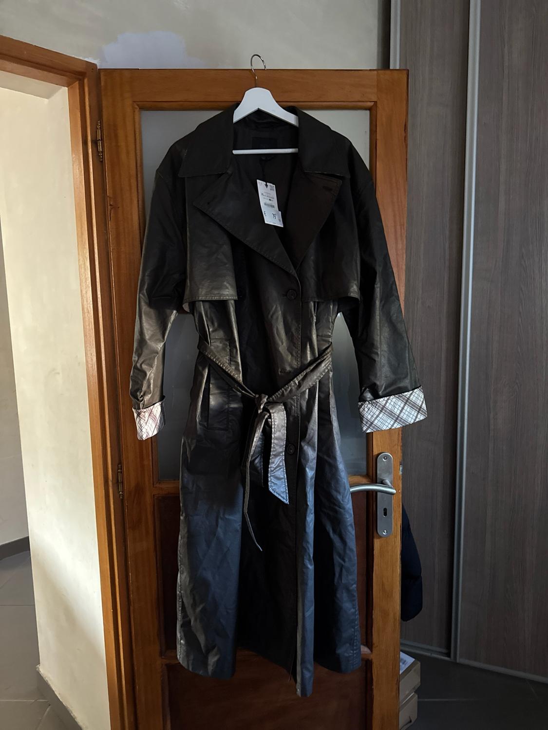 LONG WAXED CHECK TRENCH COAT - Image 8