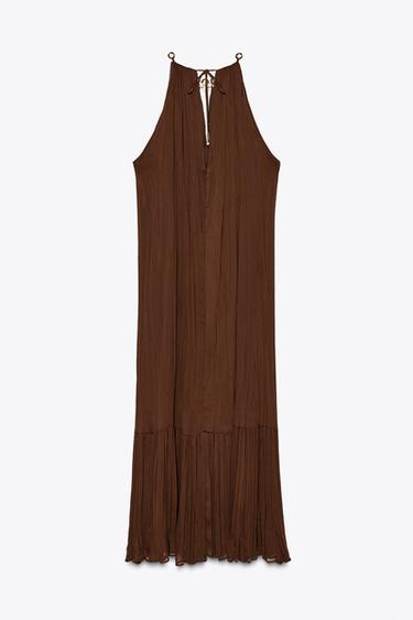 HALTER EYELET MIDI DRESS - Chocolate by Zara - Image 4
