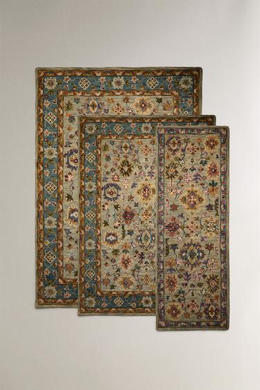SCHURWOLLTEPPICH MIT SYMMETRISCHEM BLUMENMUSTER - Bunt von Zara