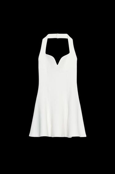 Zara HALTER INTERLOCK SHORT DRESS - Ecru