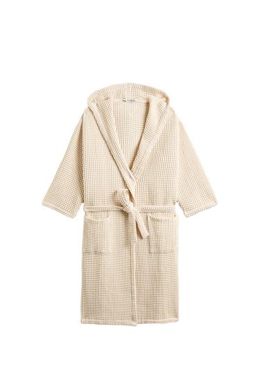 COTTON WAFFLE-TEXTURE BATHROBE - Light beige by Zara