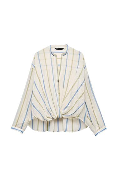 STRIPED SEMI-SHEER SHIRT WITH METALLIC THREAD