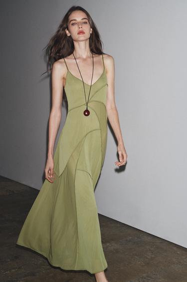 FLOWING COLOUR BLOCK DRESS - Mid-green by Zara