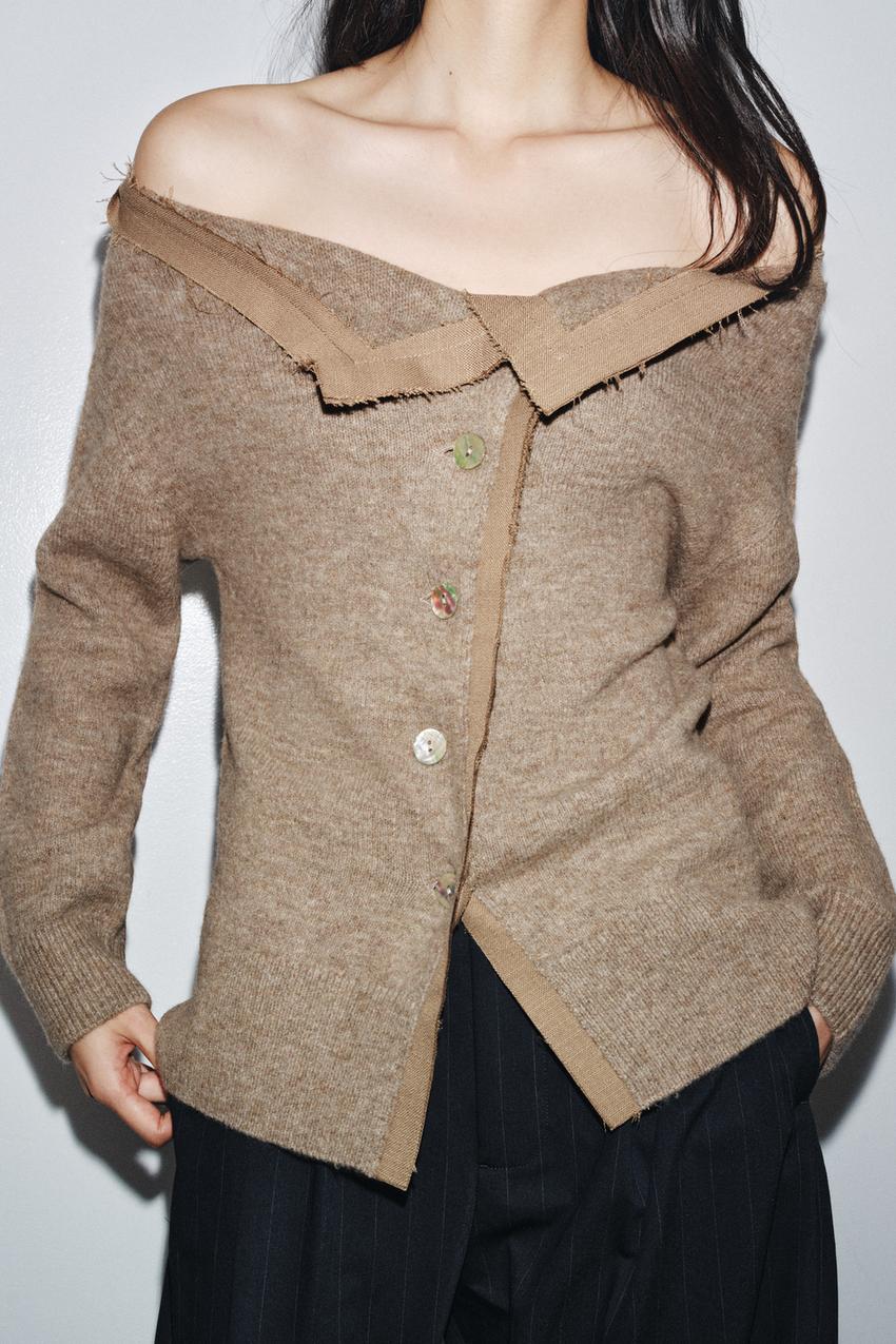 BOAT NECK KNIT CARDIGAN