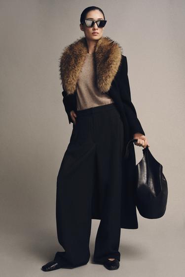WOOL COAT WITH FAUX FUR COLLAR ZW COLLECTION - Black by Zara