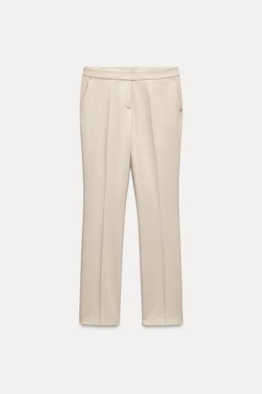 CALÇA RETA DE CINTURA MÉDIA - Bege-claro da Zara