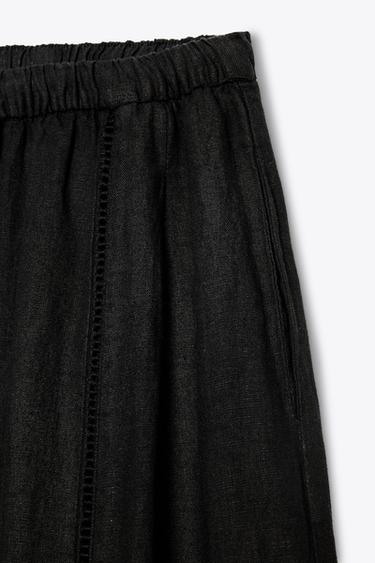 ZW COLLECTION 100% LINEN PALAZZO TROUSERS - Black by Zara - Image 4