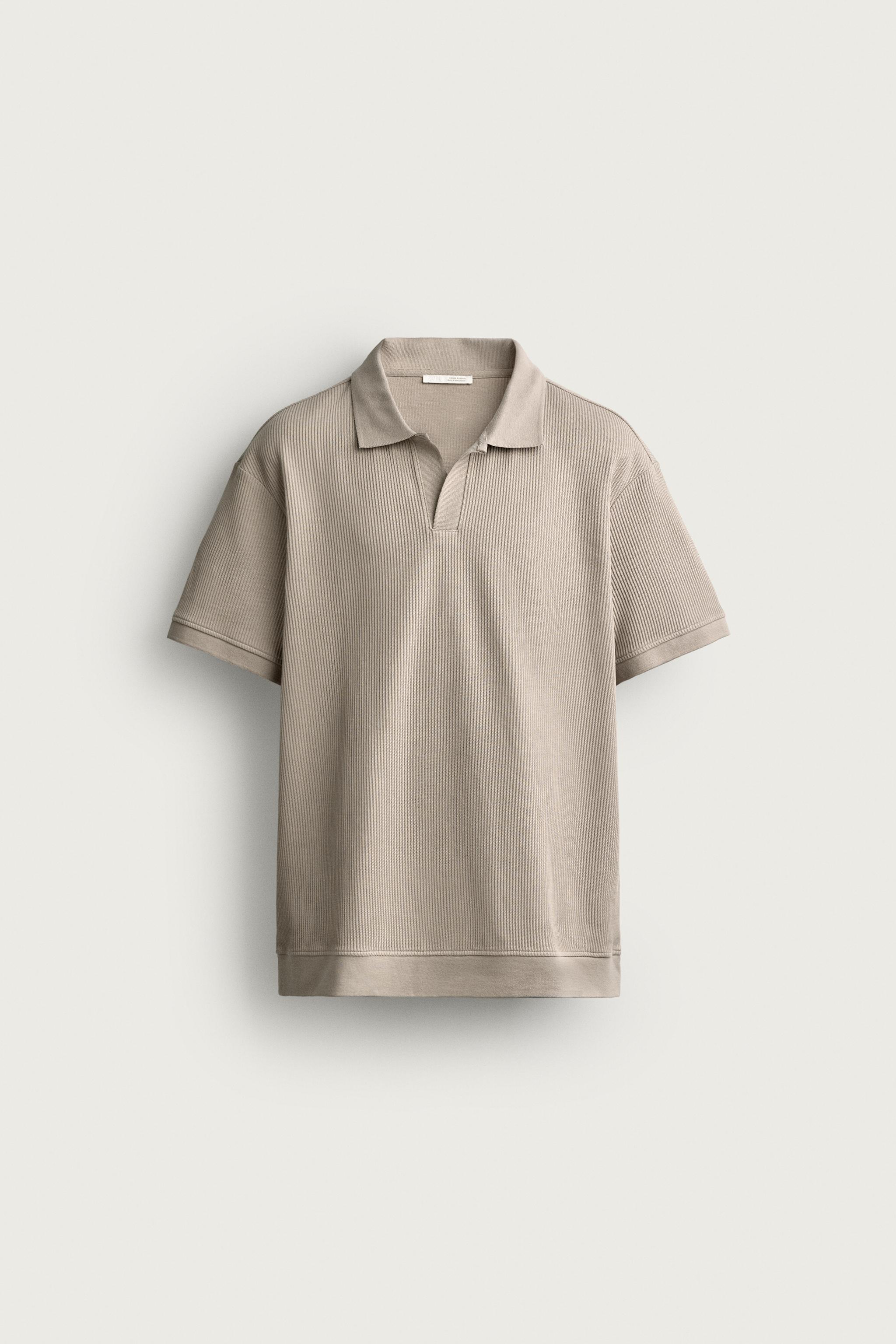 VERTICAL TEXTURED POLO — taupe brown
