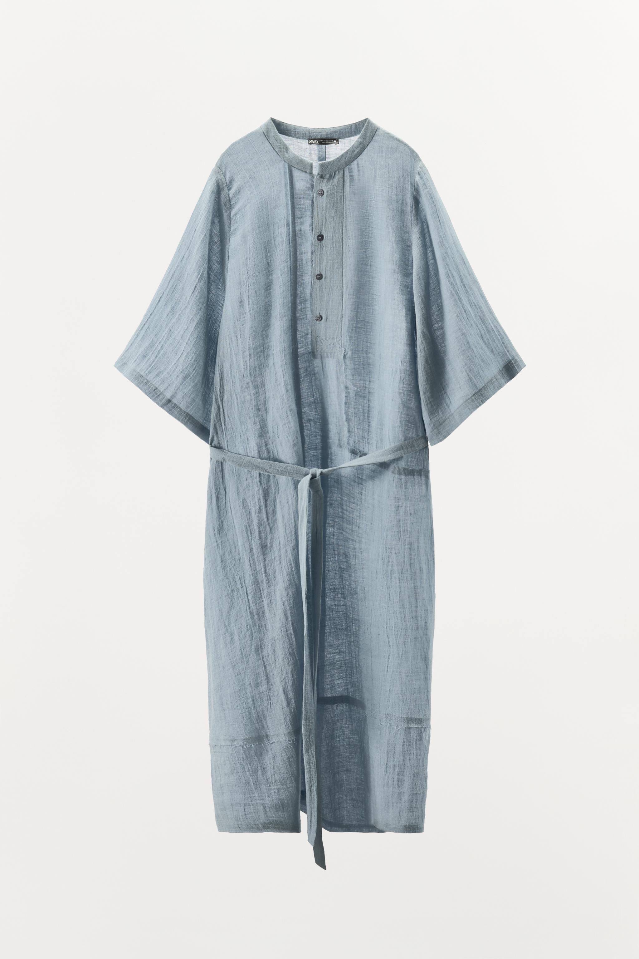 ZARA LIMITED EDITION リネンシャツワンピース 9059/801 LIMITED EDITION リネンシャツワンピース - ブルー/グレー