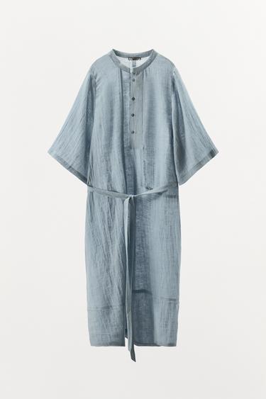 LIMITED EDITION LINEN BLEND SHIRT DRESS - Blue / Grey by Zara