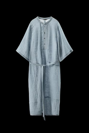 LIMITED EDITION LINEN BLEND SHIRT DRESS - Blue / Grey by Zara - Image 0