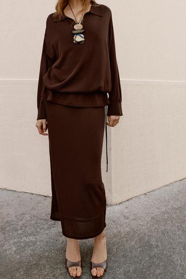 BỘ ÁO POLO VÀ CHÂN VÁY DỆT KIM -  từ Zara