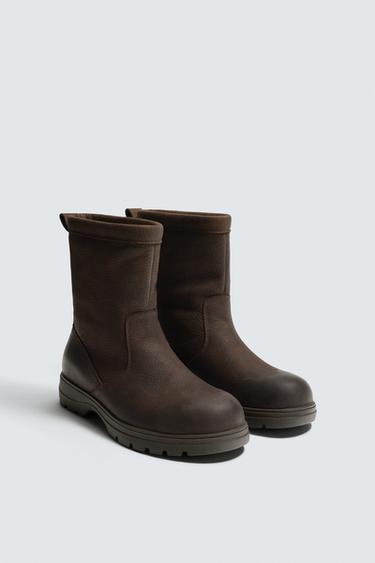 CHUNKY LEATHER BOOTS - Brown by Zara