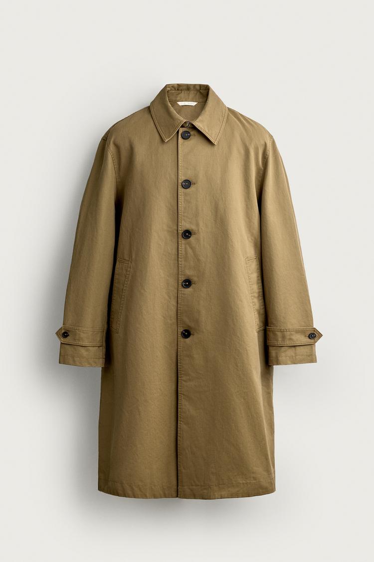 RELAXED FIT WAXED-EFFECT TRENCH COAT