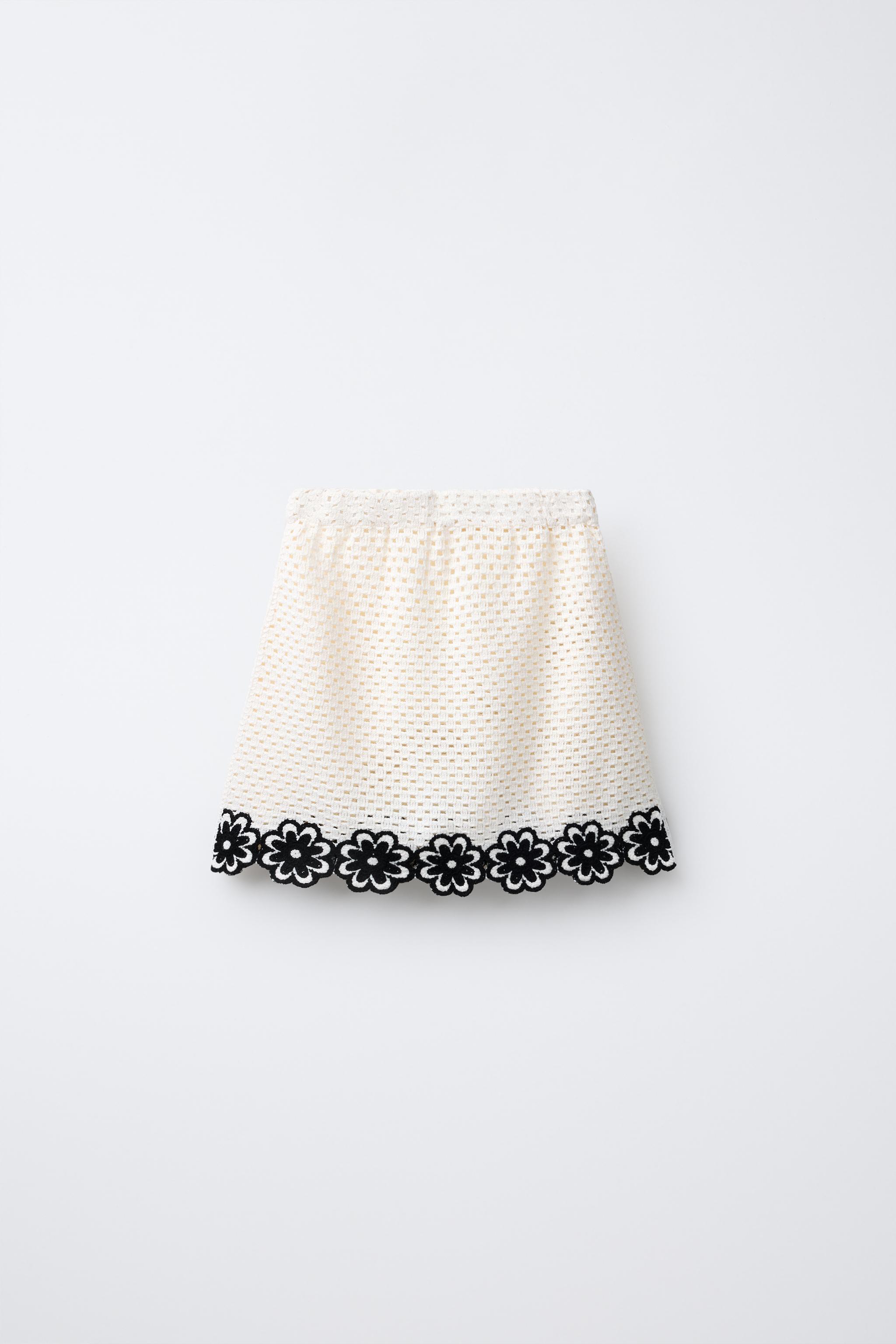フラワー クロシェ編みニットスカート - エクリュ | ZARA Japan