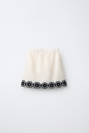 FLORAL CROCHET KNIT SKIRT - Ecru by Zara - Image 1