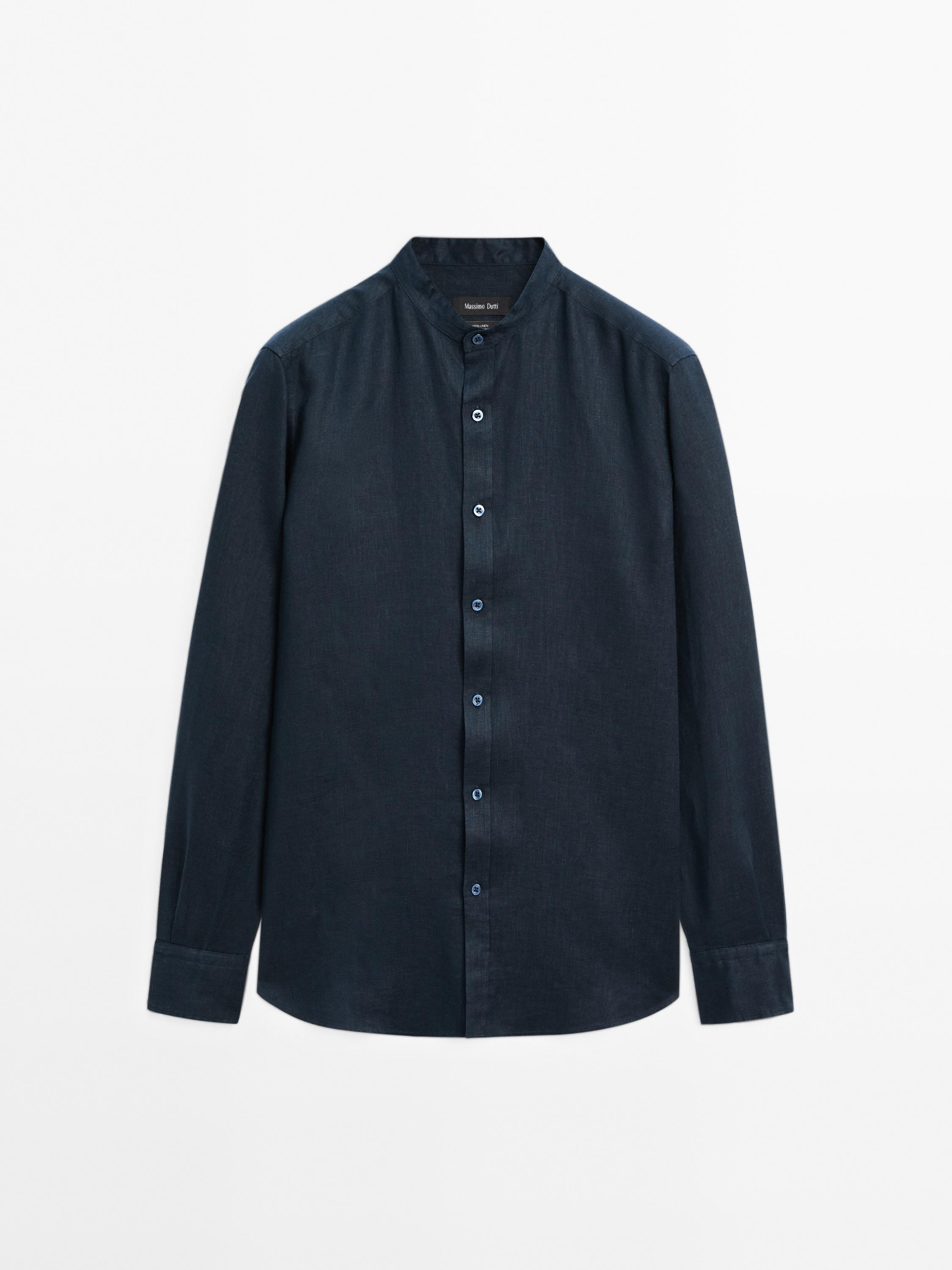 Chemise col mao 100 % lin
