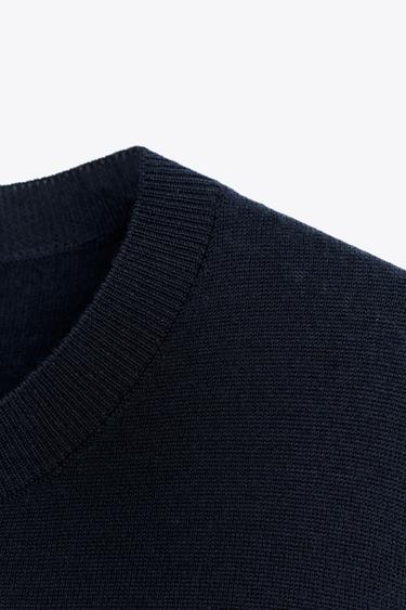 100% WOOL SHORT SLEEVE TOP - Navy blue by Zara - Image 6