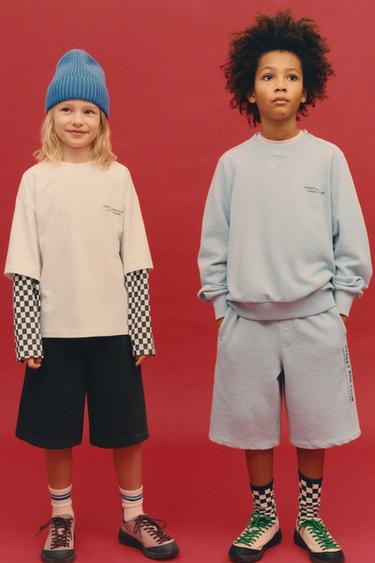 SWEATSHIRT AND BERMUDA SHORTS SET WITH SLOGAN - Light blue by Zara