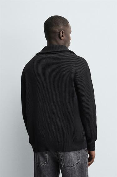 PURL KNIT CARDIGAN WITH ZIP - Black by Zara - Image 2