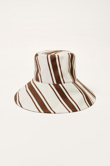 Zara LIMITED EDITION STRIPED REVERSIBLE BUCKET HAT - Ecru