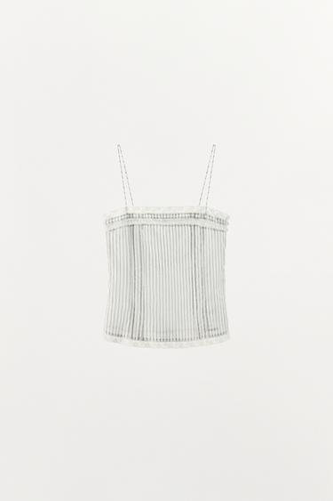 LACE TRIM STRIPED TOP - White by Zara - Image 4