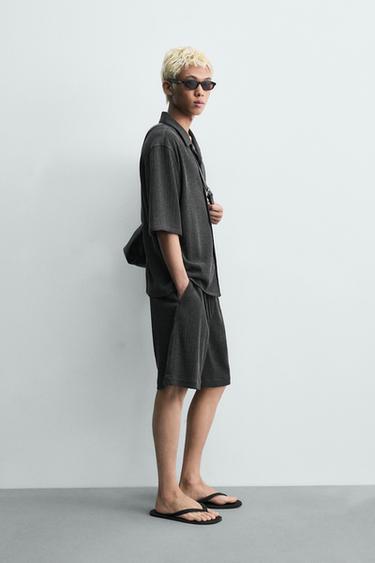 EMBOSSED RELAXED FIT BERMUDA SHORTS - Anthracite Grey by Zara