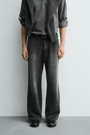 Zara RELAXED FIT CORDUROY PANTS - Anthracite Gray