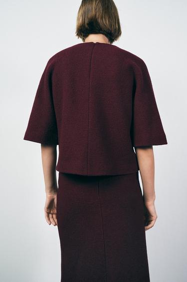 ZW COLLECTION 100% WOOL MINIMAL TOP - Wine by Zara - Image 3