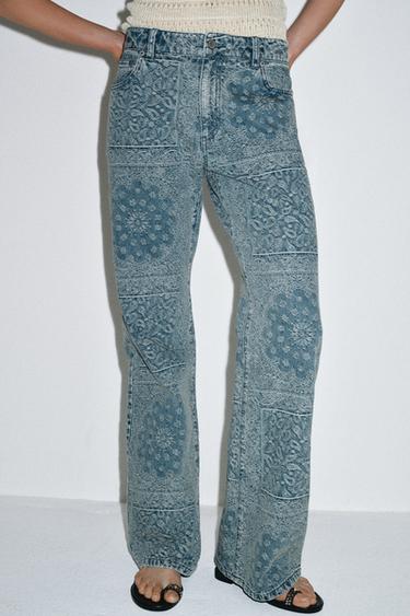 ZW COLLECTION HIGH-WAIST FLARE JACQUARD JEANS - Blue by Zara - Image 1