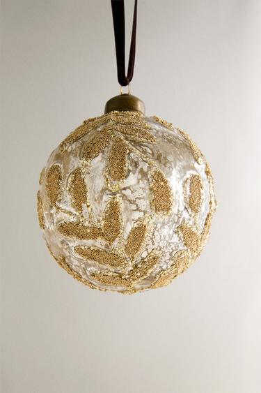 GLITTERY FLORAL BAUBLE CHRISTMAS TREE DECORATION - Golden by Zara - Image 3