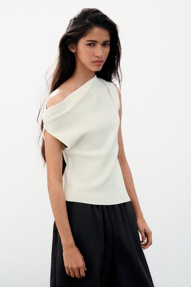 TOP ASYMÉTRIQUE EN MAILLE - Écru de Zara - Image 3