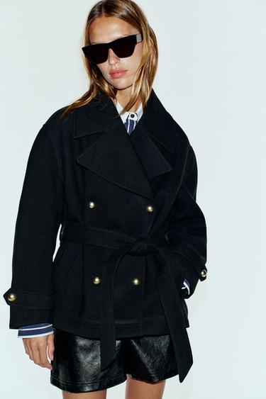 DOUBLE-BREASTED COAT WITH BELT — Black 1