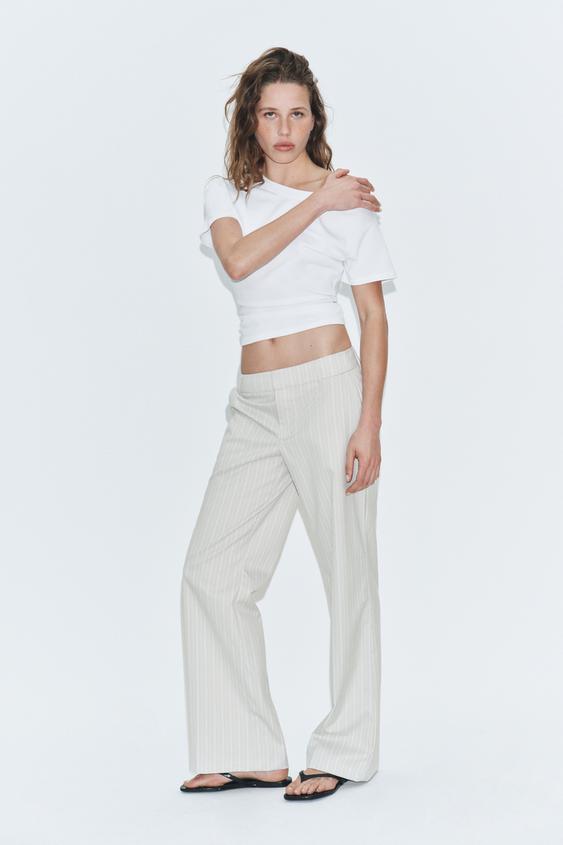 PANTALÓN RECTO TIRO BAJO RAYAS - Blanco / Gris de Zara - Imagen 0