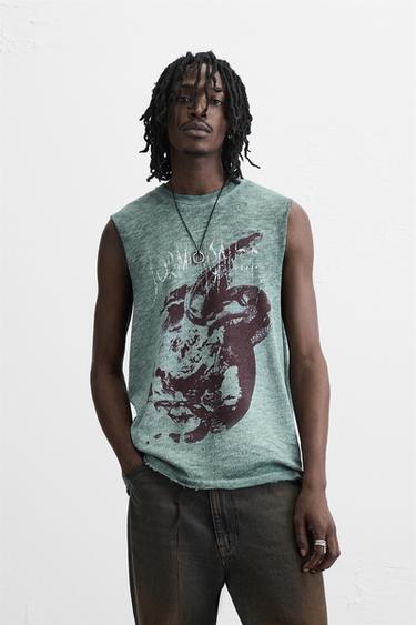 WASHED PRINT KNIT T-SHIRT - Blue / Grey by Zara - Image 1