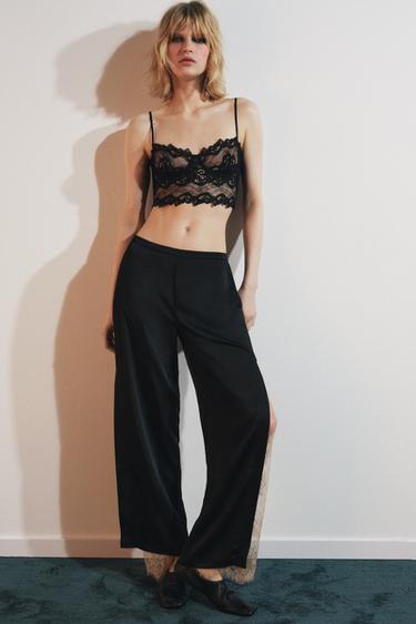 SATIN TROUSERS WITH LACE VENTS - Black by Zara