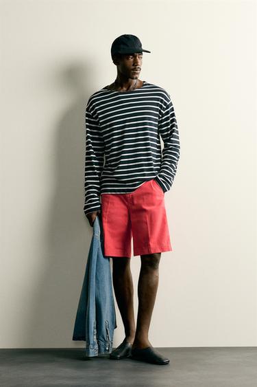 Zara STRAIGHT FIT CHINO SHORTS - Red - Image 0