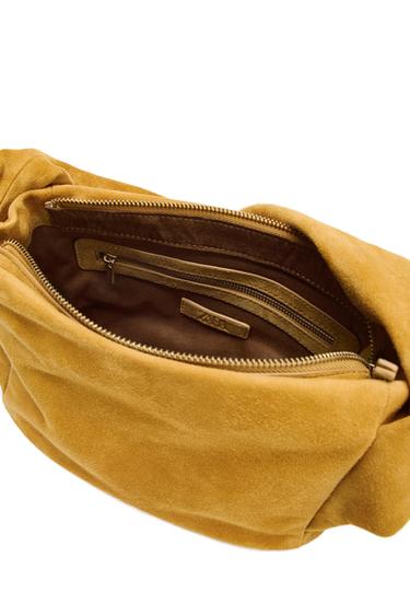 SUEDE LEATHER CROSSBODY BAG - Mustard Yellow by Zara