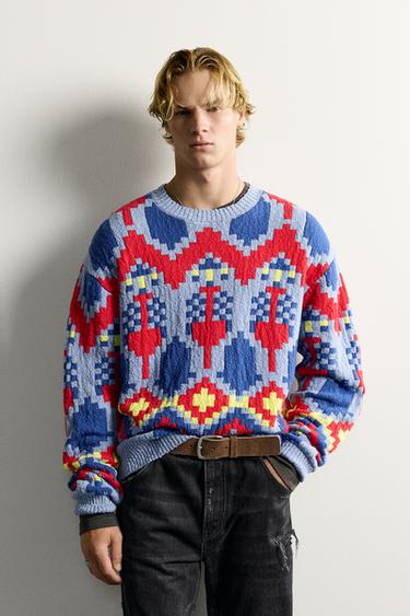 GEOMETRIC JACQUARD RELAXED FIT JUMPER - Light blue by Zara