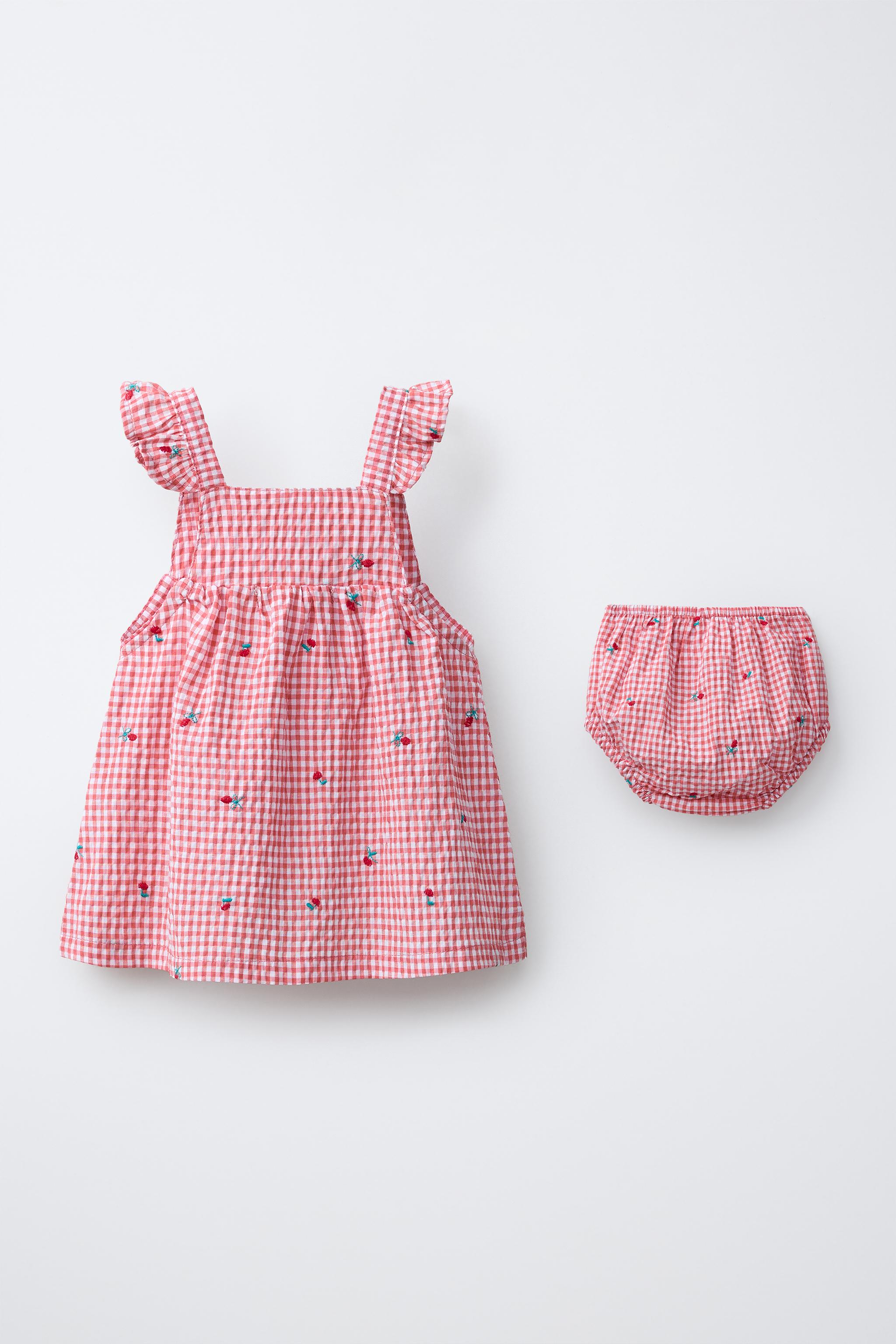 EMBROIDERED GINGHAM FLORAL DRESS AND PANTIES