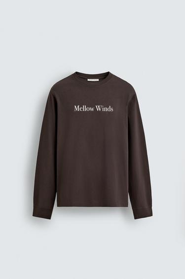 Zara 標語印花T恤 - 棕色