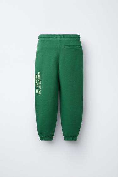 RAISED SLOGAN FLEECE JOGGERS - Green by Zara - Image 1