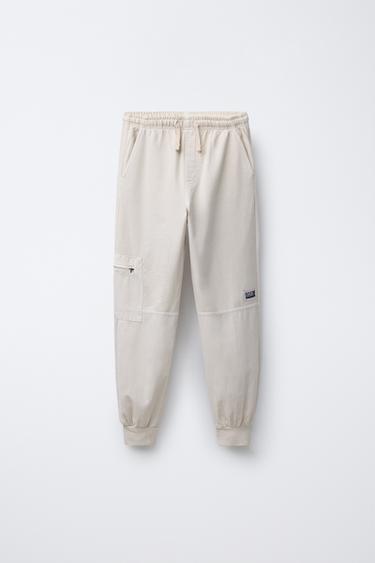 Zara WASHED EFFECT JOGGER PANTS - Light ecru
