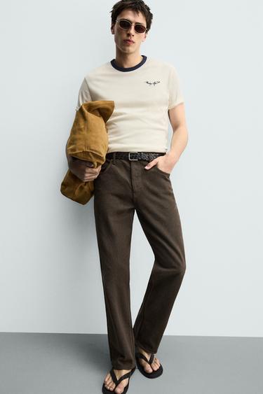 REGULAR FIT CONTRAST EMBROIDERED T-SHIRT - Ecru by Zara - Image 4