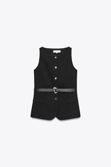 WAISTCOAT WITH BELT - Black by Zara